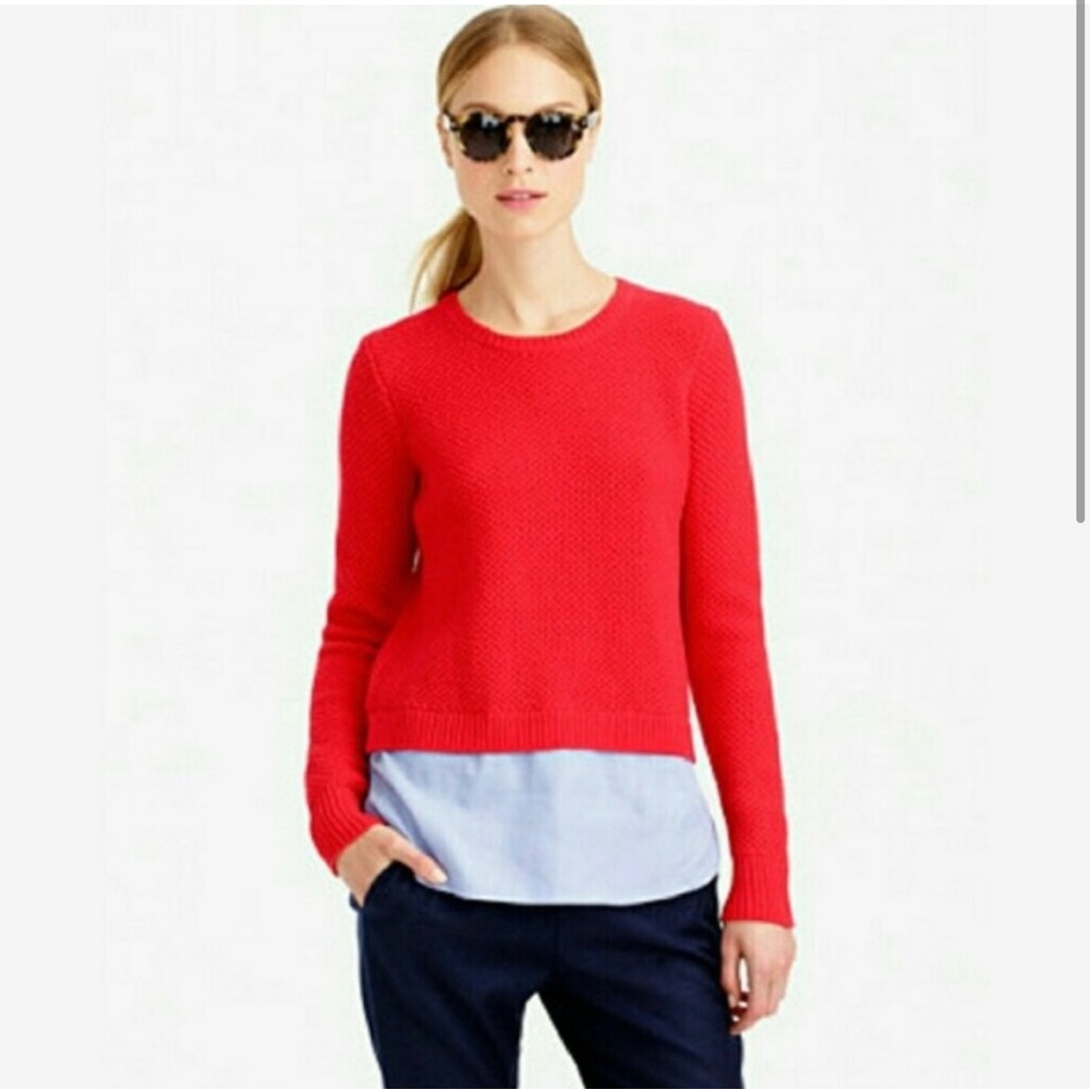 J. Crew Red Crewneck Sweater with Layered Look